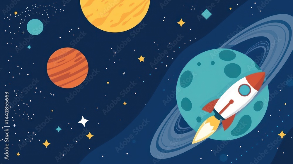 A vibrant spaceship soaring past a ringed planet amidst a starry expanse A vibrant spaceship soaring past a ringed planet amidst a starry expanse