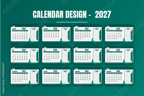 Well desk calendar design template for 2027. Simple, clean, and aesthetic Calendar Design template.