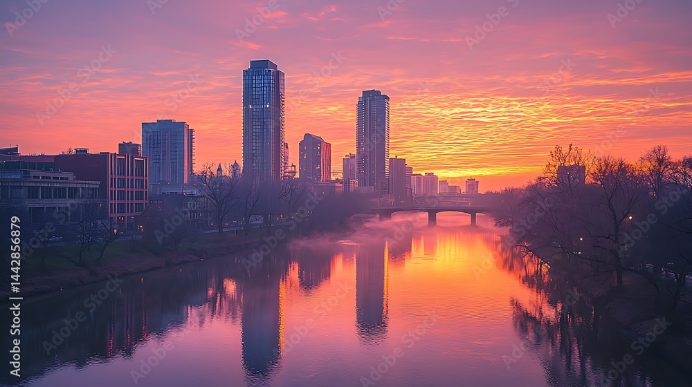 Fototapeta premium Morning light over urban skyline high resolution picture