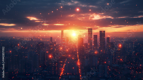 Wallpaper Mural stunning sunset over modern city skyline, with glowing lights and vibrant atmosphere Torontodigital.ca