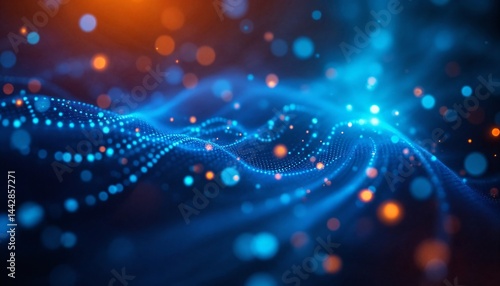 Digital Waveform: An abstract digital waveform of radiant light, showcasing the intersection of technology and artistic vision, a modern representation of network's connected. 