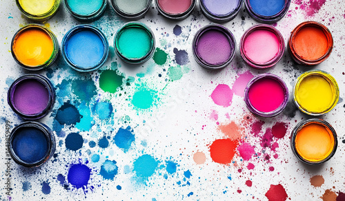 colorful watercolor paints cans