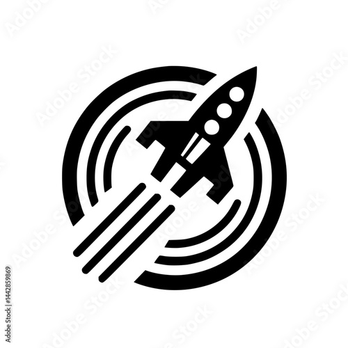 Minimalist Rocket Launch Icon in Circular Design - Symbol of Speed, Progress, Startup, and Technology