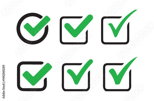 Check box icon with correct, accept checkmark icons tick box checked. Vector Illustration Eps 10