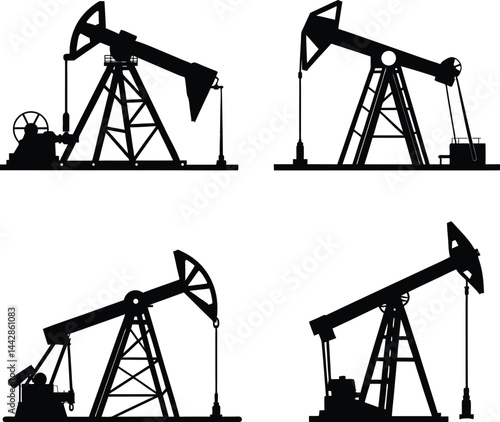 Oil pump symbol, Oil pump jack silhouette illustration.