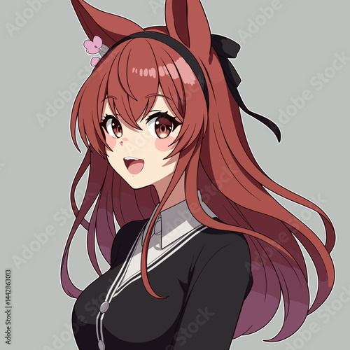 anime girl, red hair, fox ears, portrait avatar, profile picture, fan art, character design, blogs, website, digital drawing, cute vtube, gaming