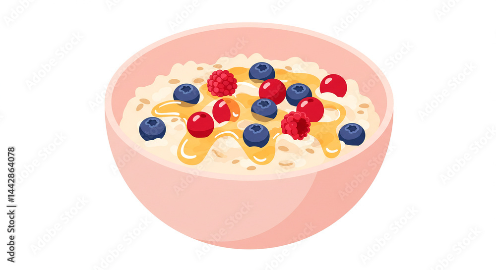 Bowl of oatmeal topped with blueberries, raspberries, and honey. A healthy and delicious way to start the day. Bowl of oatmeal topped with blueberries, raspberries, and honey. A healthy and delicious way to start the day.