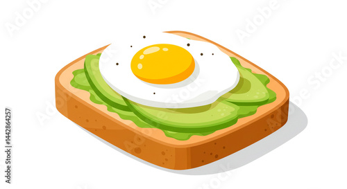 Toast topped with avocado and a fried egg is a delicious and nutritious breakfast or snack. A healthy and tasty option.