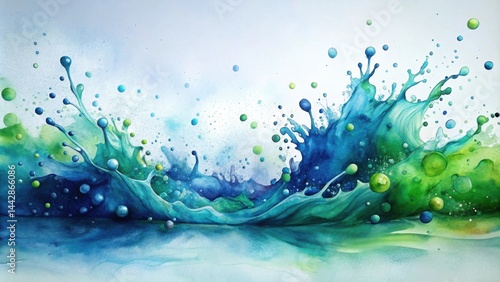 Abstract Aquamarine Splash Vibrant Watercolor Painting of an Energetic Ocean Wave