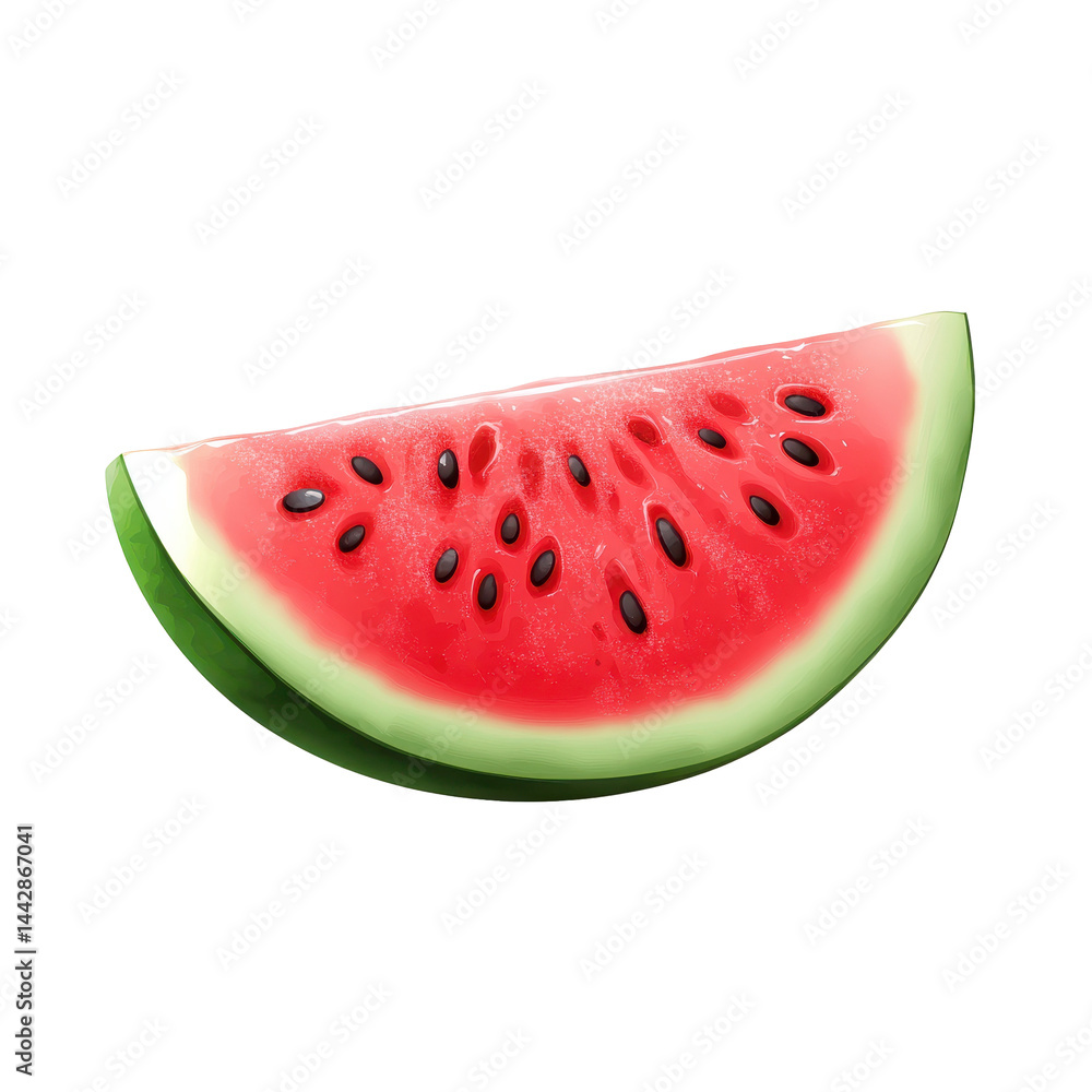 A vibrant, juicy slice of watermelon, displaying its red flesh and green rind, ideal for a summer snack. A vibrant, juicy slice of watermelon, displaying its red flesh and green rind, ideal for a summer snack.
