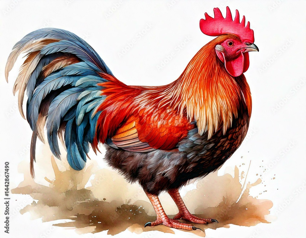 Fototapeta premium Chicken Hen Rooster Beautiful Elegant Watercolor Illustration Isolated on White Background