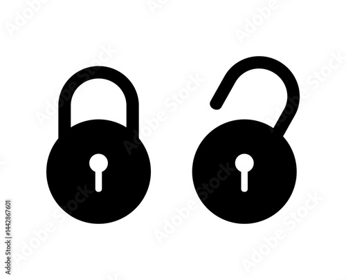 Vector illustration of lock and unlock padlock icon on white background.
