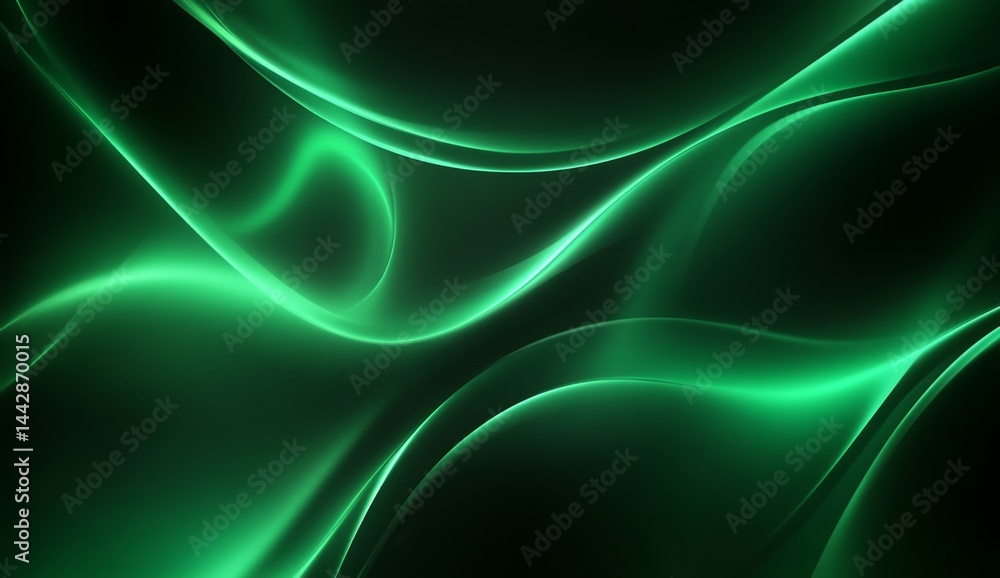 Obraz premium Abstract vibrant green flowing lines on dark background