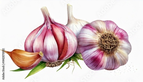  Garlic heads watercolor illustration isolated on white transparent background 