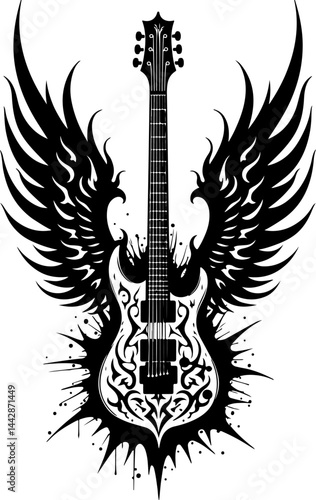 Electric Guitar with Fiery Wings