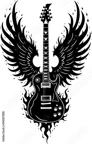 Electric Guitar with Fiery Wings