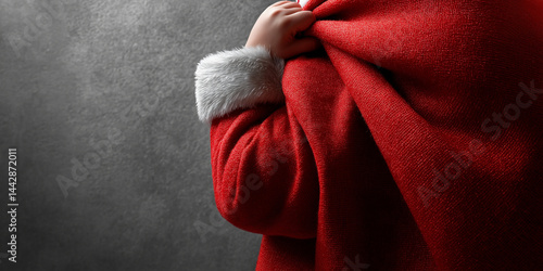 Obraz na płótnie Anonyme Aufnahme einer Person in rotem Weihnachtsmannstoff vor dunklem Hintergrund, nur Stofffalten sichtbar w salonie