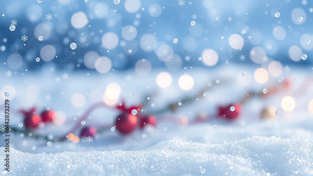 Festive Winter Scene with Falling Snow and Sparkling Lights Festive Winter Scene with Falling Snow and Sparkling Lights