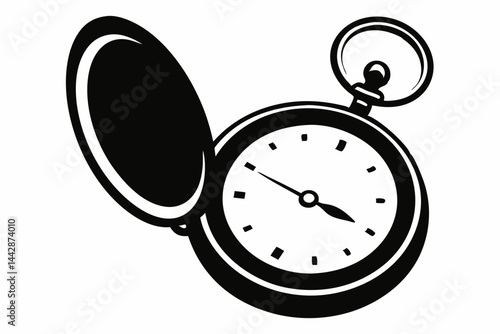 Old Folding Pocket Watch Vector Black And White