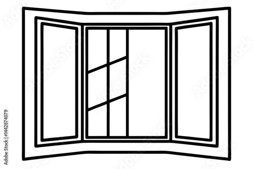 Open Window Minimal Line Art Vector Illustration