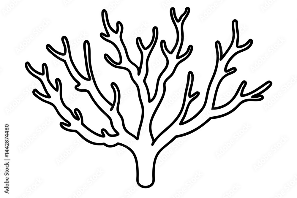 Fototapeta premium Simple Coral Reef Branch Line Art Vector Illustration