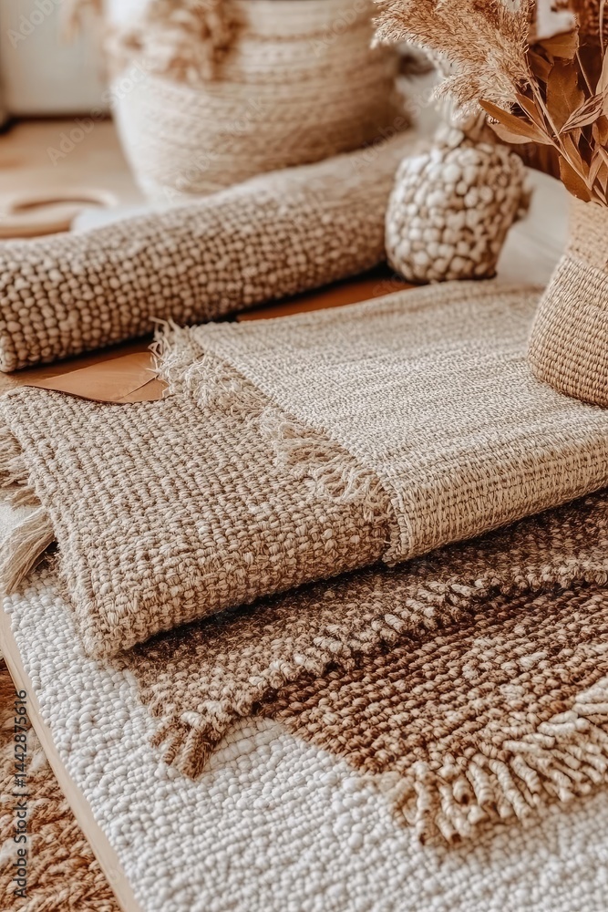 Woven Rugs in Neutral Tones Layered textures and colors Woven Rugs in Neutral Tones Layered textures and colors