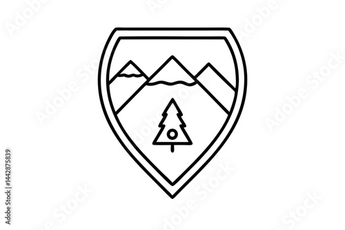 Tiny Hiking Badge Line Art Vector Illustration
