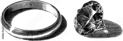 Engraved art of jeweler crafting with gemstone and ring design