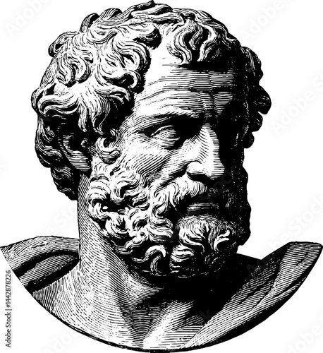Engraved portrait of historic astronomer bust with celestial star motif for educational design