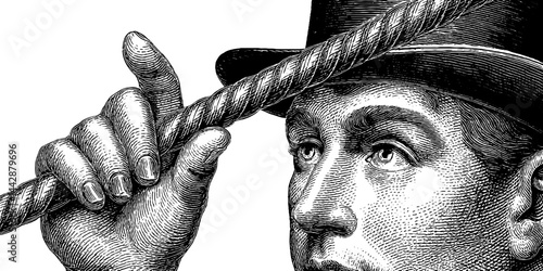 Engraved magician illustration with magic wand