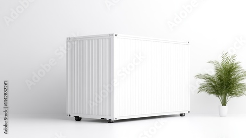 Wallpaper Mural White shipping container, minimalist style.  Modern storage unit on wheels, blank surface for customization.  Perfect for various applications Torontodigital.ca