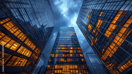 Wallpaper Mural stunning night cityscape featuring glowing corporate buildings under dramatic sky Torontodigital.ca