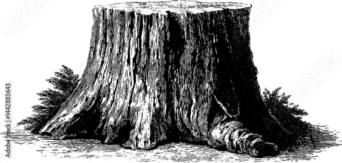 Vintage engraved tree stump illustration for nature and botanical designs