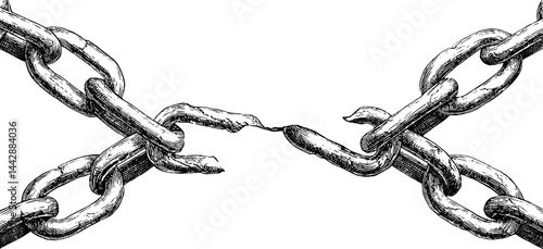 Artistic engraving of broken chains representing betrayal and freedom