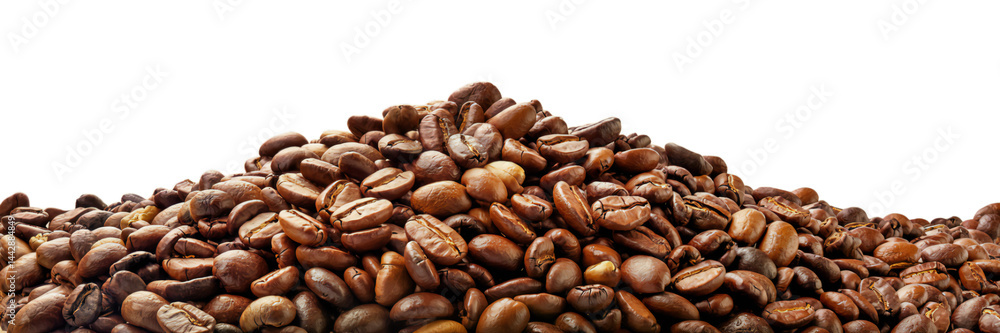 Fototapeta premium Roasted Coffee Beans Heap Isolated on Black Background for Packaging Design