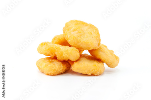 Golden Fried Chicken Nuggets on White