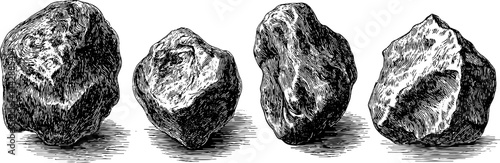 Engraved illustration set of heavy stones and guilt concept for print design