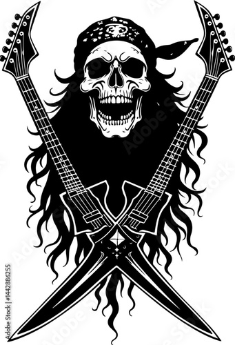 Rock and Roll Skull with Guitars vector grapics