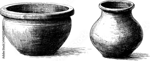 Traditional pottery artistry: engraved potters wheel and wet clay vessels