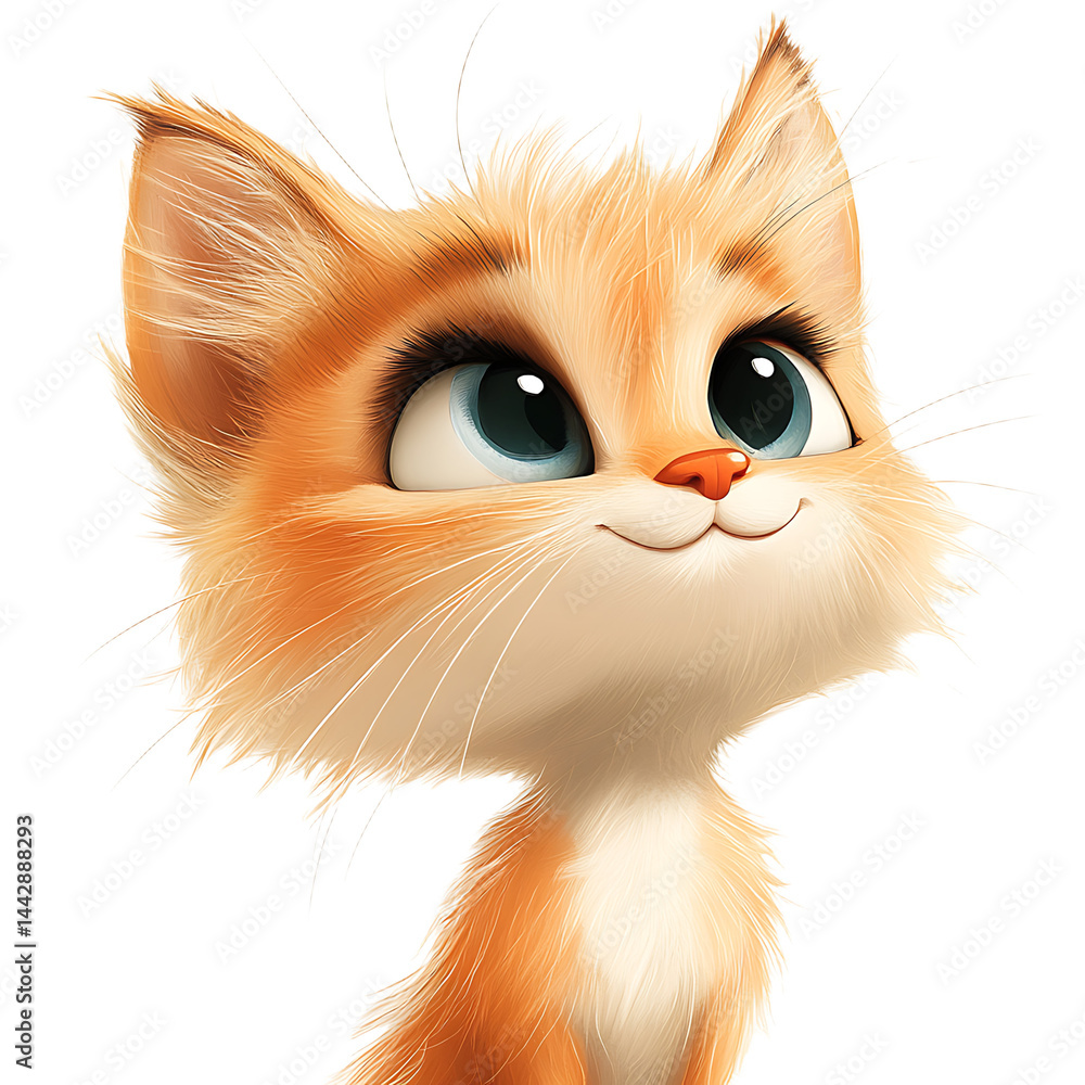 Happy Orange Kitten Drawing Soft Fur, Long Whiskers