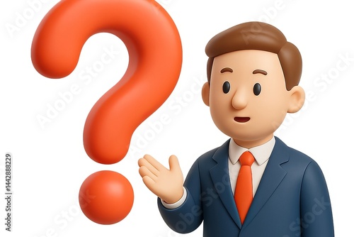 3D Cartoon Character with Question Mark Symbol Representing Inquiry