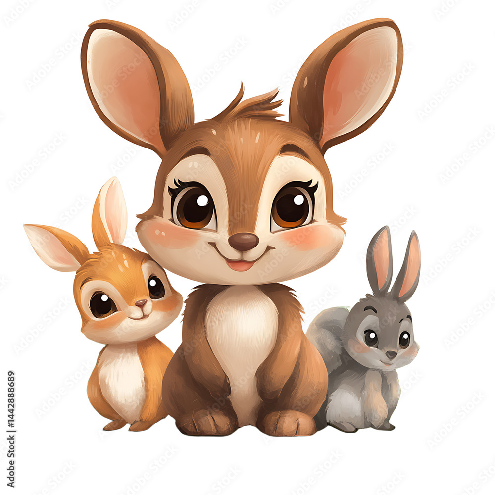 Happy Rabbits and Bunny Digital Art Illustration