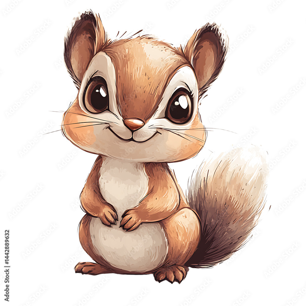 Happy Tiny Brown Squirrel Digital Illustration