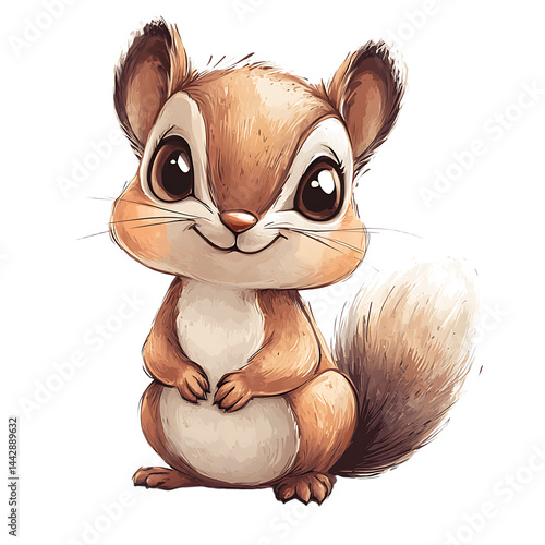 Obraz na płótnie Happy Tiny Brown Squirrel Digital Illustration w salonie