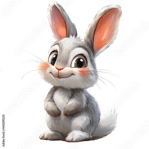 Obraz na płótnie Lovely Grey Bunny Illustration Big Eyes Cheerful Pose w salonie
