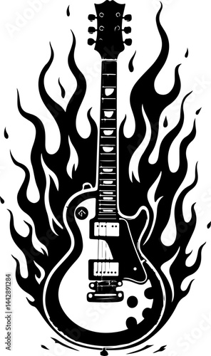 Flaming Electric Guitar vector design