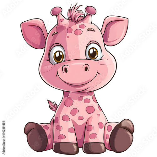 Pink Giraffe Cartoon Drawing Kid Friendly