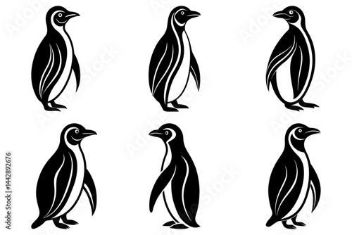 set of penguin silhouette vector on white background