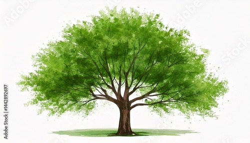 Vector hand drawn tree watercolor illustration on white background.