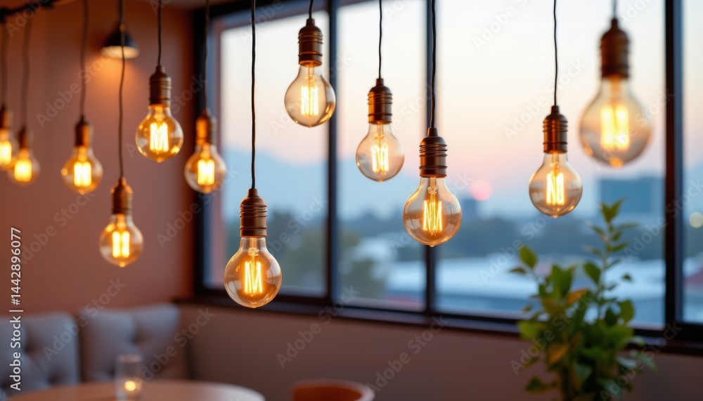 Decorative Edison Bulbs Hanging in Modern Interior Decorative Edison Bulbs Hanging in Modern Interior